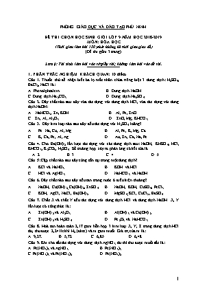Đề thi chọn học sinh giỏi môn Hóa học Lớp 9 - Năm học 2018-2019 - Phòng giáo dục và đào tạo Phù Ninh (Có đáp án)